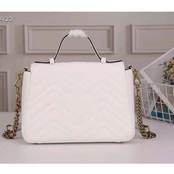 Gucci Women GG Marmont Mini Top Handle Bag White Matelassé Chevron Leather with Heart (5)