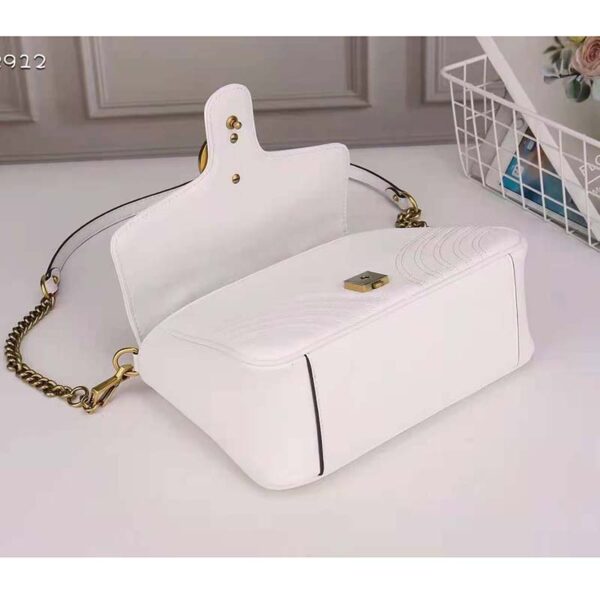 Gucci Women GG Marmont Mini Top Handle Bag White Matelassé Chevron Leather with Heart (7)