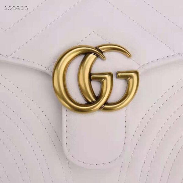 Gucci Women GG Marmont Mini Top Handle Bag White Matelassé Chevron Leather with Heart (8)