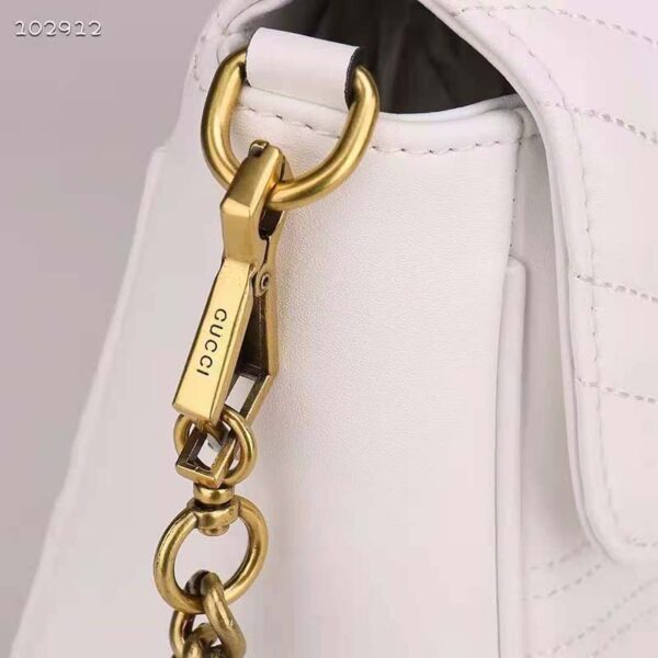 Gucci Women GG Marmont Mini Top Handle Bag White Matelassé Chevron Leather with Heart (9)