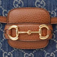 Gucci Women Horsebit 1955 Mini Bag Dark Blue Ivory Eco Washed Organic GG Jacquard Denim (2)