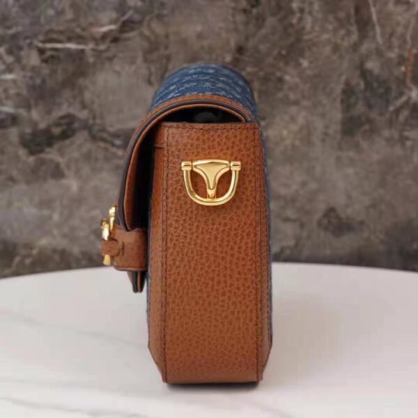 Gucci Women Horsebit 1955 Mini Bag Dark Blue Ivory Eco Washed Organic GG Jacquard Denim (10)