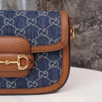 Gucci Women Horsebit 1955 Mini Bag Dark Blue Ivory Eco Washed Organic GG Jacquard Denim (2)