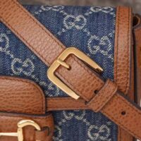 Gucci Women Horsebit 1955 Mini Bag Dark Blue Ivory Eco Washed Organic GG Jacquard Denim (2)