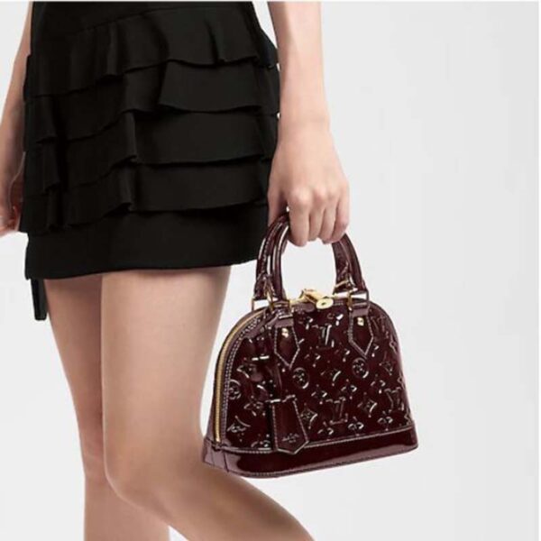 Louis Vuitton LV Unisex Alma BB Handbag Amarante Red Monogram Vernis Embossed Patent Calf Leather (12)
