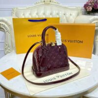 Louis Vuitton LV Unisex Alma BB Handbag Amarante Red Monogram Vernis Embossed Patent Calf Leather