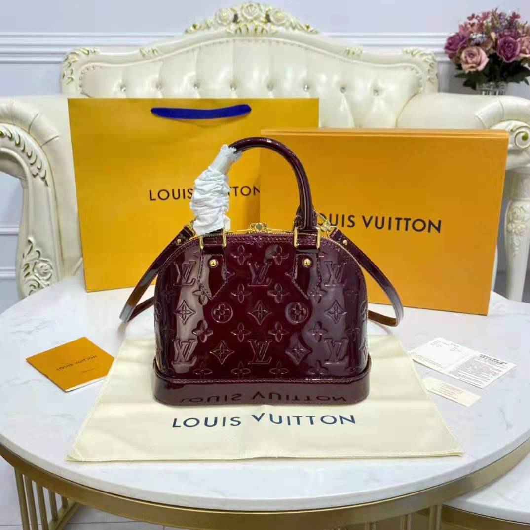 LOUIS VUITTON Alma BB Monogram Vernis Patent Leather M91698 Rouge Grenadine  Red