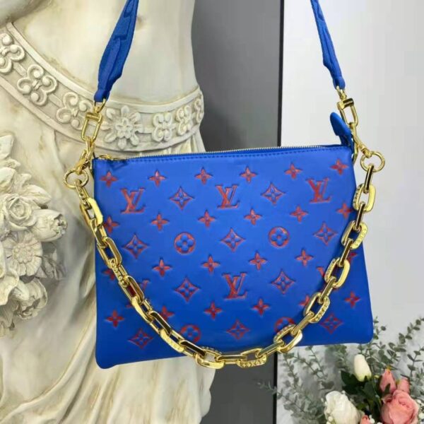 Louis Vuitton LV Unisex Cruissin PM Handbag Blue Red Monogram Embossed Puffy Lambskin (1)