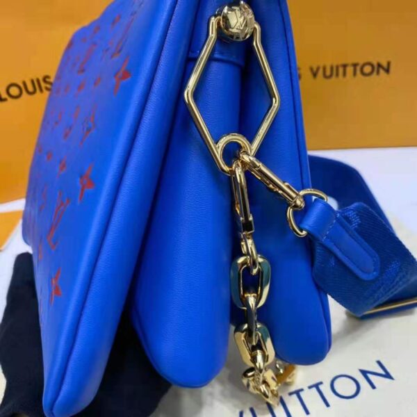 Louis Vuitton LV Unisex Cruissin PM Handbag Blue Red Monogram Embossed Puffy Lambskin (11)