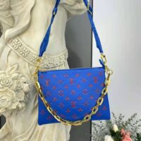 Louis Vuitton LV Unisex Cruissin PM Handbag Blue Red Monogram Embossed Puffy Lambskin