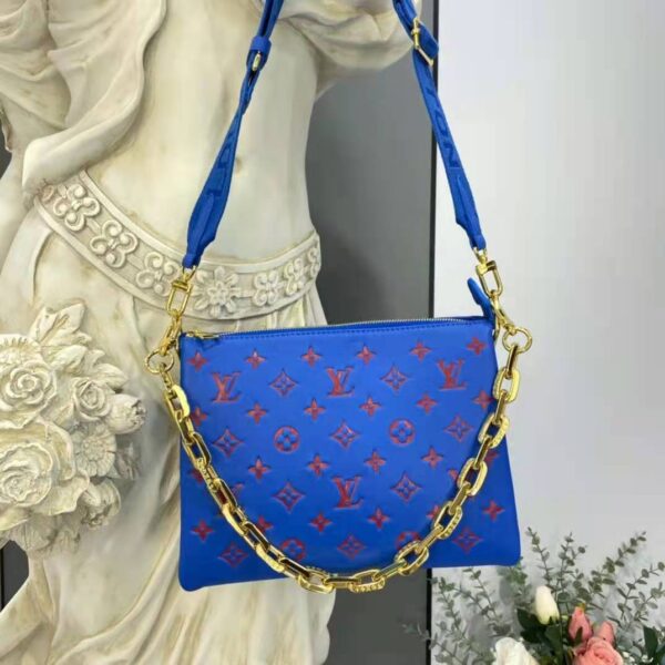Louis Vuitton LV Unisex Cruissin PM Handbag Blue Red Monogram Embossed Puffy Lambskin (19)