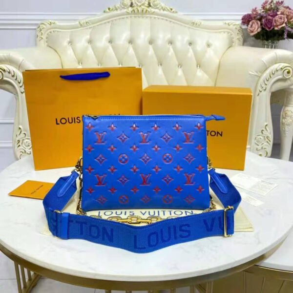Louis Vuitton LV Unisex Cruissin PM Handbag Blue Red Monogram Embossed Puffy Lambskin (7)