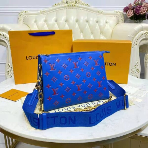 Louis Vuitton LV Unisex Cruissin PM Handbag Blue Red Monogram Embossed Puffy Lambskin (8)