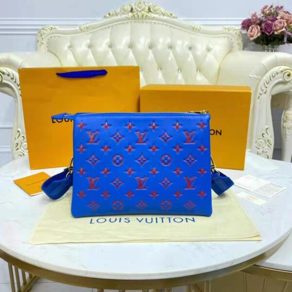 Louis Vuitton LV Unisex Cruissin PM Handbag Blue Red Monogram Embossed Puffy Lambskin (9)