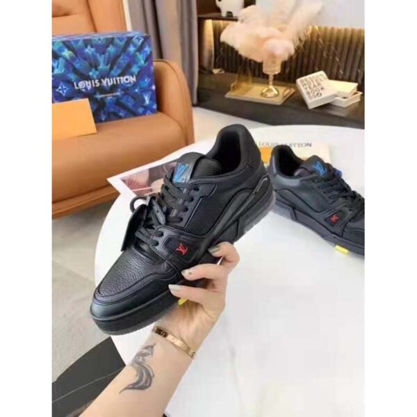 Louis Vuitton LV Unisex LV Trainer Sneaker Black Grained Calf Leather Rubber Outsole (1)
