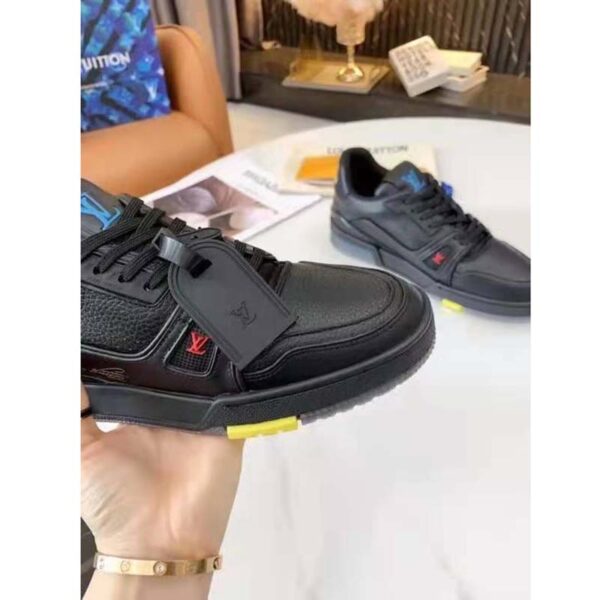 Louis Vuitton LV Unisex LV Trainer Sneaker Black Grained Calf Leather Rubber Outsole (10)
