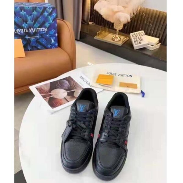 Louis Vuitton LV Unisex LV Trainer Sneaker Black Grained Calf Leather Rubber Outsole (3)