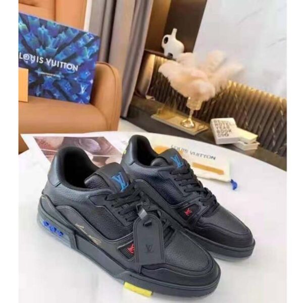 Louis Vuitton LV Unisex LV Trainer Sneaker Black Grained Calf Leather Rubber Outsole (5)