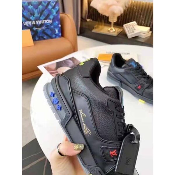 Louis Vuitton LV Unisex LV Trainer Sneaker Black Grained Calf Leather Rubber Outsole (8)