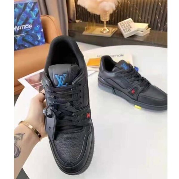 Louis Vuitton LV Unisex LV Trainer Sneaker Black Grained Calf Leather Rubber Outsole (9)