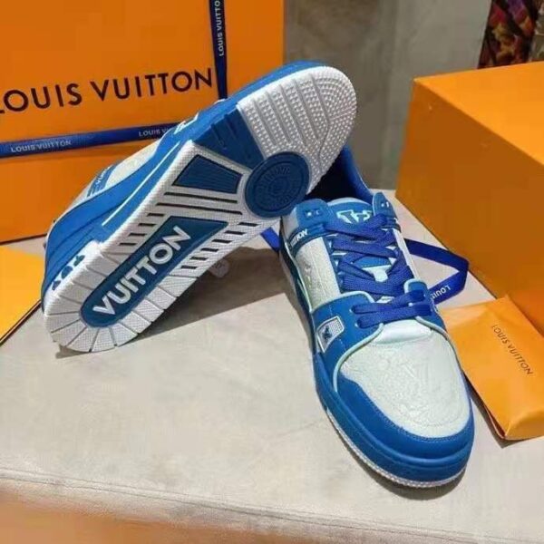 Louis Vuitton LV Unisex LV Trainer Sneaker Blue Monogram Embossed Grained Calf Leather (1)