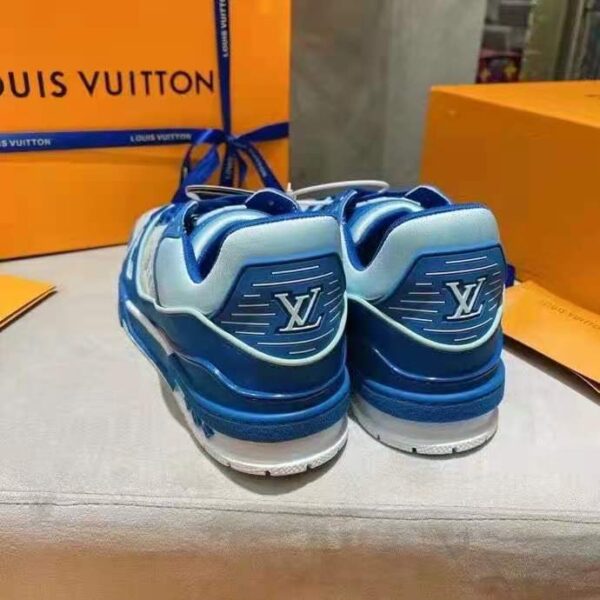 Louis Vuitton LV Unisex LV Trainer Sneaker Blue Monogram Embossed Grained Calf Leather (10)