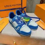 Louis Vuitton LV Unisex LV Trainer Sneaker Blue Monogram Embossed Grained Calf Leather - immagine 2