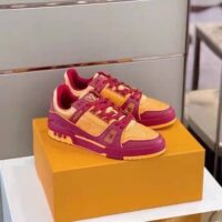 Louis Vuitton LV Unisex LV Trainer Sneaker Bordeaux Red Monogram Embossed Grained Calf Leather