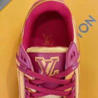 Louis Vuitton LV Unisex LV Trainer Sneaker Bordeaux Red Monogram Embossed Grained Calf Leather