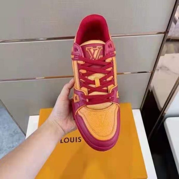 Louis Vuitton LV Unisex LV Trainer Sneaker Bordeaux Red Monogram Embossed Grained Calf Leather (4)