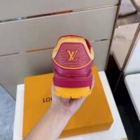 Louis Vuitton LV Unisex LV Trainer Sneaker Bordeaux Red Monogram Embossed Grained Calf Leather