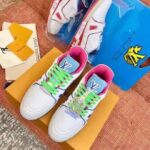 Louis Vuitton LV Unisex LV Trainer Sneaker Turquoise Calf Leather Rubber Outsole - Image 3