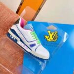 Louis Vuitton LV Unisex LV Trainer Sneaker Turquoise Calf Leather Rubber Outsole - Image 2