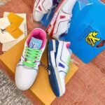 Louis Vuitton LV Unisex LV Trainer Sneaker Turquoise Calf Leather Rubber Outsole - Image 4