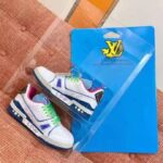 Louis Vuitton LV Unisex LV Trainer Sneaker Turquoise Calf Leather Rubber Outsole - Image 7