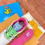 Louis Vuitton LV Unisex LV Trainer Sneaker Turquoise Calf Leather Rubber Outsole - Image 9