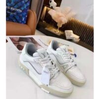 Louis Vuitton LV Unisex LV Trainer Sneaker White Grained Calf Leather Rubber Outsole