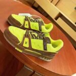 Louis Vuitton LV Unisex LV Trainer Sneaker Yellow Monogram-Embossed Nubuck Calf Leather - Image 4
