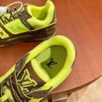Louis Vuitton LV Unisex LV Trainer Sneaker Yellow Monogram-Embossed Nubuck Calf Leather - Image 9