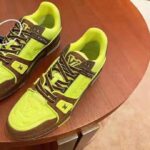 Louis Vuitton LV Unisex LV Trainer Sneaker Yellow Monogram-Embossed Nubuck Calf Leather - Image 8