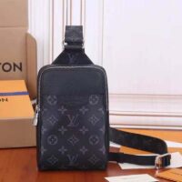 Louis Vuitton LV Unisex Outdoor Sling Bag Taigarama Noir Black Coated Canvas Cowhide Leather