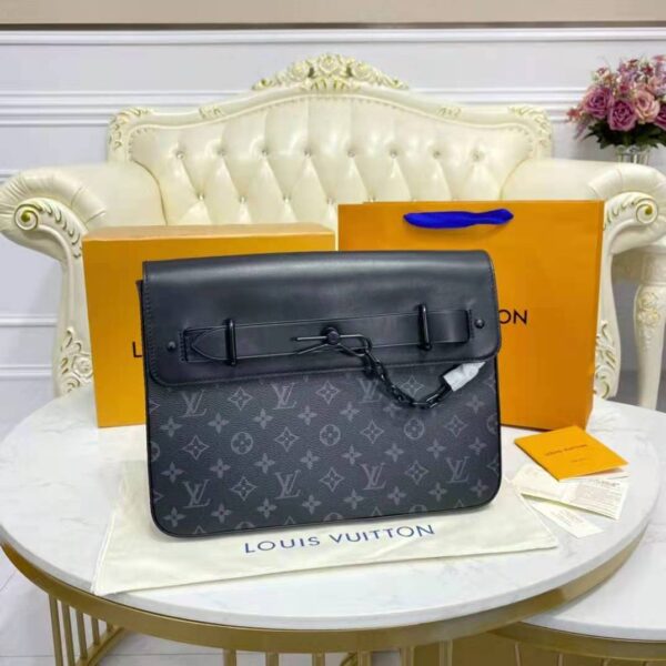 Louis Vuitton LV Unisex Pochette Steamer Monogram Eclipse Coated Canvas Cowhide Leather (6)
