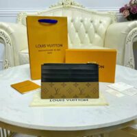 Louis Vuitton LV Unisex Slim Purse Black Monogram Reverse Coated Canvas Cowhide Leather