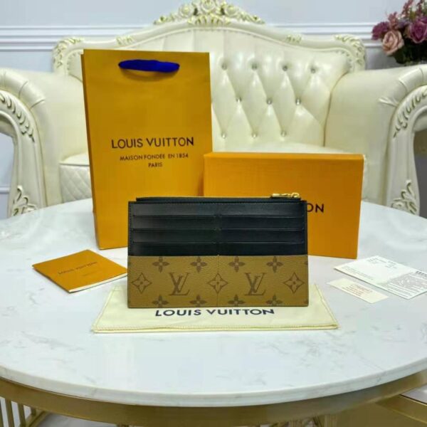 Louis Vuitton LV Unisex Slim Purse Black Monogram Reverse Coated Canvas Cowhide Leather (12)