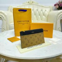 Louis Vuitton LV Unisex Slim Purse Black Monogram Reverse Coated Canvas Cowhide Leather