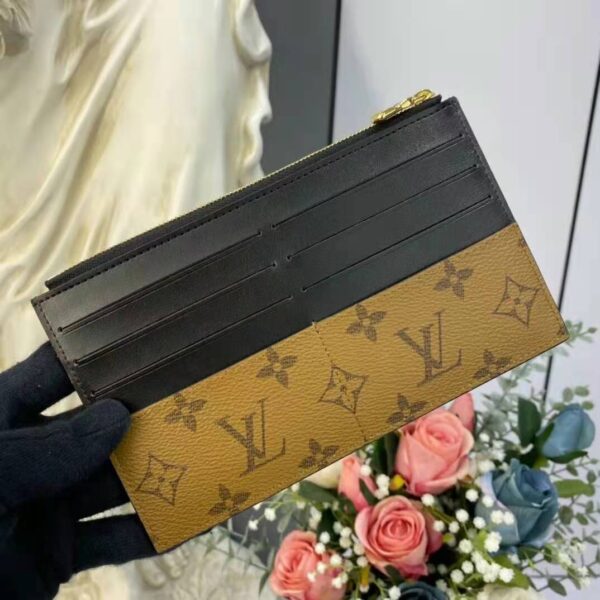 Louis Vuitton LV Unisex Slim Purse Black Monogram Reverse Coated Canvas Cowhide Leather (4)