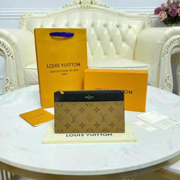 Louis Vuitton LV Unisex Slim Purse Black Monogram Reverse Coated Canvas Cowhide Leather (7)