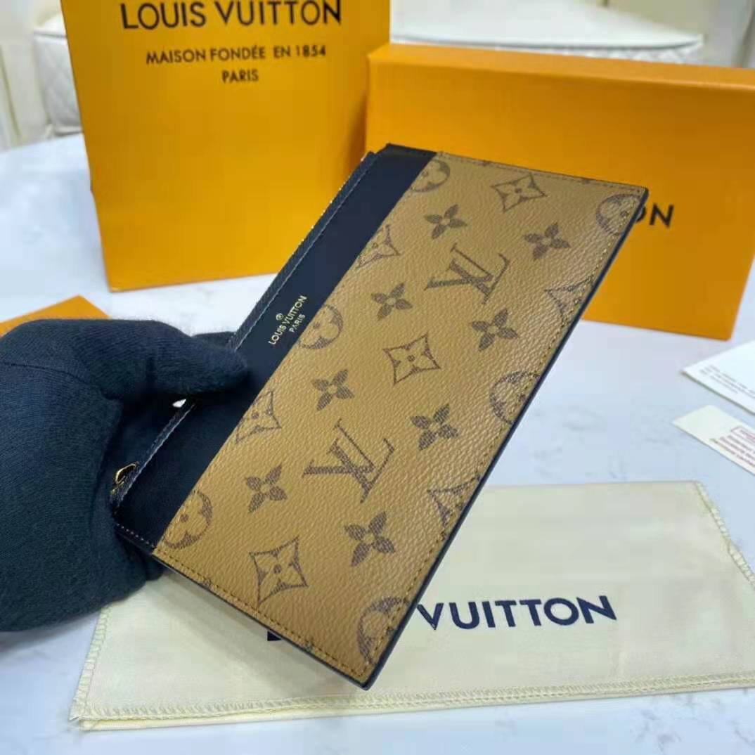 LV LV Unisex Slim Purse Brown Monogram Reverse Coated Canvas Cowhide  Leather in 2023