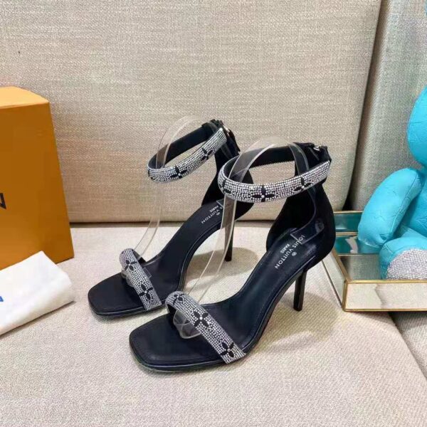 Louis Vuitton LV Women Appeal Sandal Black Suede Baby Goat Leather and Strass (3)