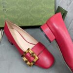 Gucci GG Women Ballet Flat with Bamboo Buckle Dark Red Leather - immagine 9